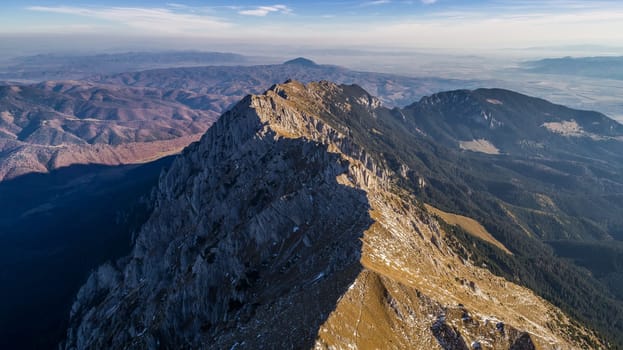 mountain landscape in Piatra Craiului Mountains, Romania. Aerial view