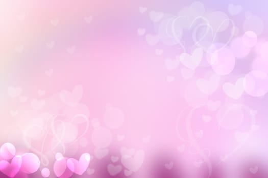 Abstract festive blur bright pink pastel background with hearts love bokeh for valentine or wedding card. Space for design. Card concept.