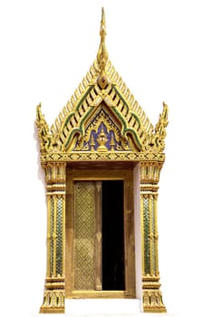 Architectural window detail from exterior view of the Buddhist temple in Damnoen Saduak Floating Market near Bangkok, Thailand .