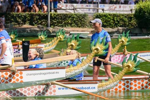 Rome, Italy - July 30, 2016: Dragon boat crews  compete at the european championships held in Italy in 2016 summer