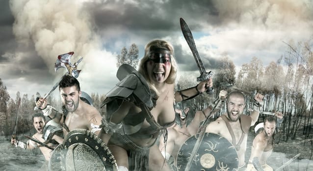 Group of warriors or Gladiators going to battle