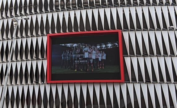 facade of mames stadium in bilbao, basque country, spain.