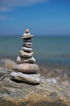 Stone tower on the Baltic Sea beach in Schleswig-Holstein - Germany - soft bokeh