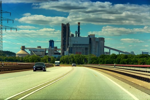 Power station near motorway in Germany