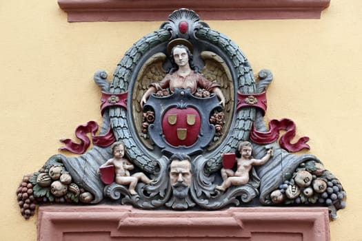 Detail of the façade of the Goldener Hecht in Heidelberg