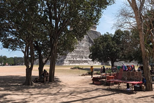 souvenir stands at the archaeological site of chichen itza, mexico.
