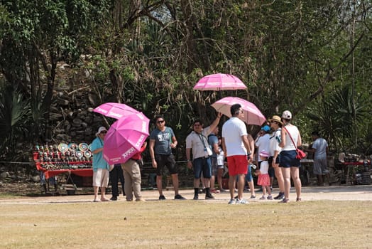 souvenir stands at the archaeological site of chichen itza, mexico.