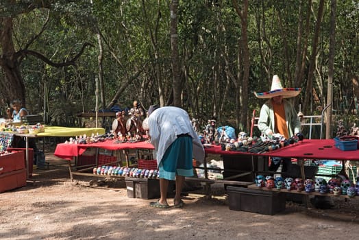 souvenir stands at the archaeological site of chichen itza, mexico.