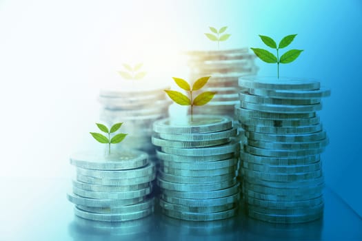 Double exposure stock financial indices with stack coin. Financial stock market in accounting market economy analysis.