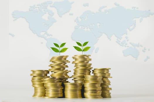 Saving money concept with money coin stack growing for business. financial and accounting concept.