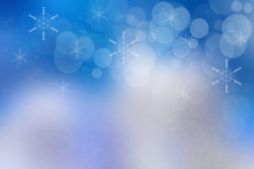Abstract blurred festive blue background  for Christmas with bokeh defocused blue lights.