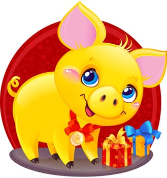 Yellow Earthy Pig for the New Year 2019. Cute Symbol of Chinese Horoscope.
