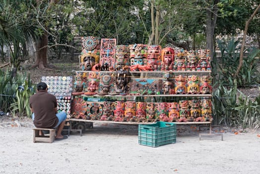 souvenir stand at the archaeological site of chichen itza, mexico.