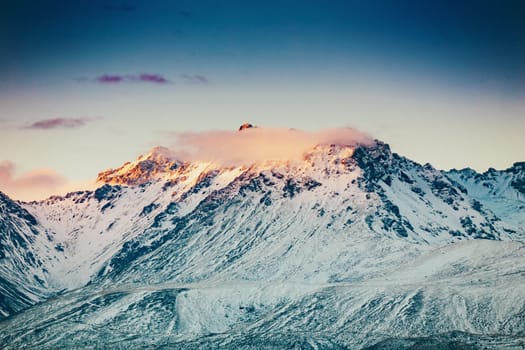 Snowcapped Mt. Cook Peak during Sunset in Mt. Cook National Park, magnificent rugged mountain with snow and ice, South Island, New Zealand