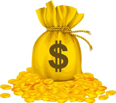 golden coins sack full save funds illustration