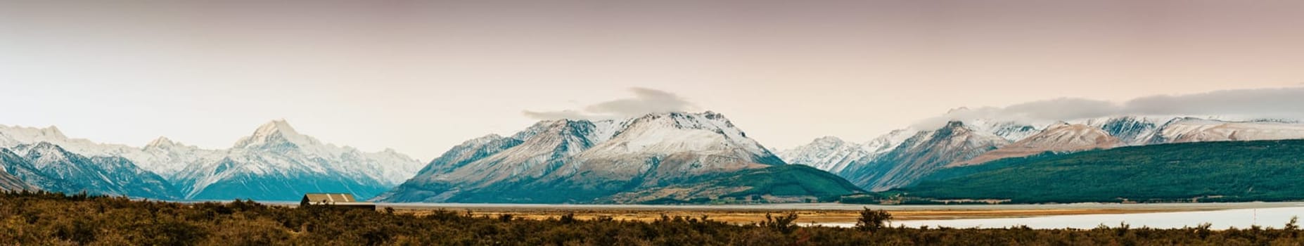 Snowcapped Mt. Cook Peak during Sunset in Mt. Cook National Park, magnificent rugged mountain with snow and ice, South Island, New Zealand