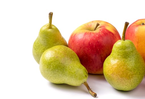 Group of apple and pears isolated on white background
