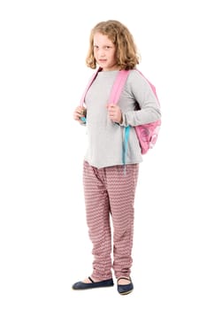 Young girl student posing isolated in white