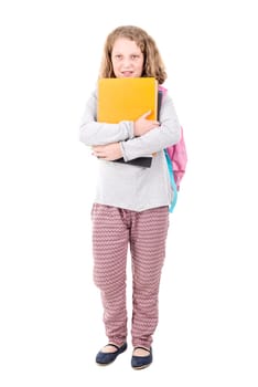 Young girl student posing isolated in white