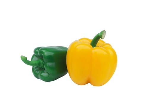 Green and yellow sweet bell pepper isolated on white background and clipping path.