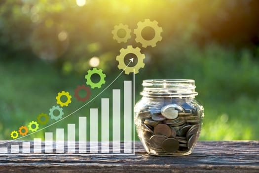 Saving money concept with money coin stack growing for business. financial and accounting concept.