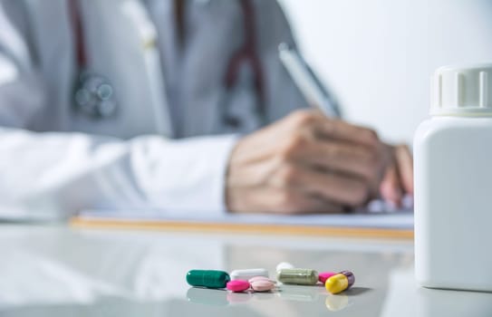 Doctor, Medical physician working in hospital writing a prescription, Healthcare and medical concept.