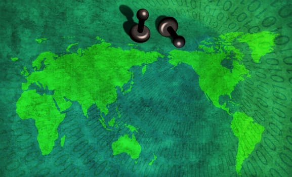 Pinned world map. Binary code