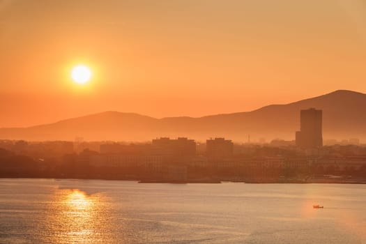 view of Livorno port at sunrise, Italy