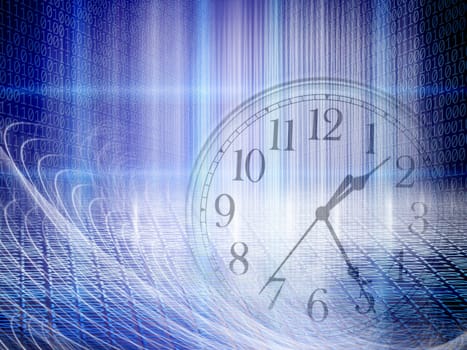conceptual technology and time image of binary code with clock and abstract lights