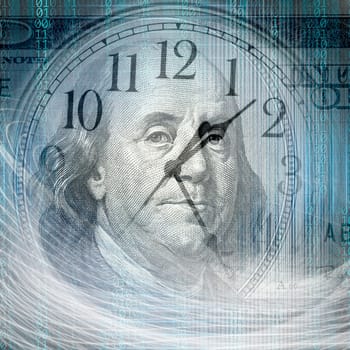 Conceptual background image of binary code with time and money concept