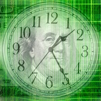 Conceptual background image of binary code with time and money concept