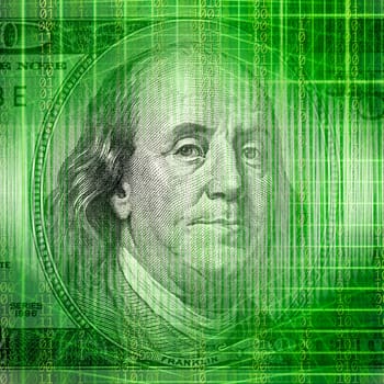Conceptual background image of binary code with time and money concept