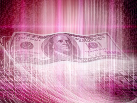 Conceptual internet business image of binary code tecnology with money