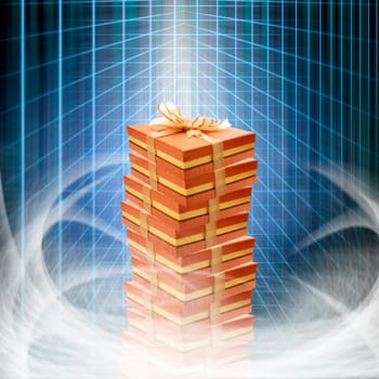 conceptual internet business illustration of shiny gift boxes and abstract structural lights