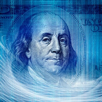 Conceptual internet business image of binary code tecnology with money