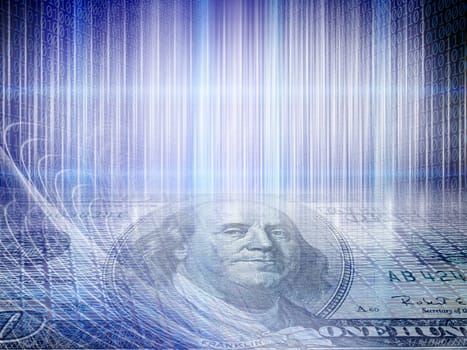 Conceptual internet business image of binary code tecnology with money
