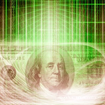 Conceptual internet business image of binary code tecnology with money