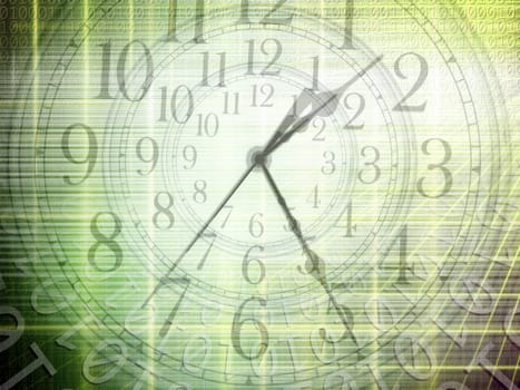 conceptual technology and time image of binary code with clock and abstract lights