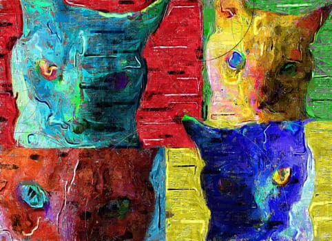 Modern abstract painting. Colorful cats.