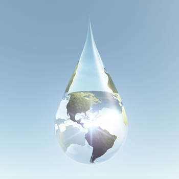 Americas continents in water drop