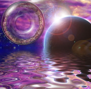 Huge Multi-Generational City Space Ship Encounters New Planet