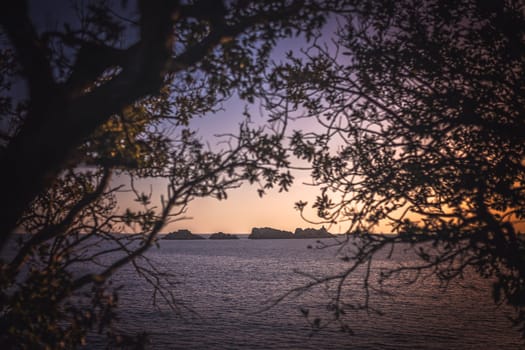 Sunset over the rocky Croatian coast in Dubrovnik, Croatia