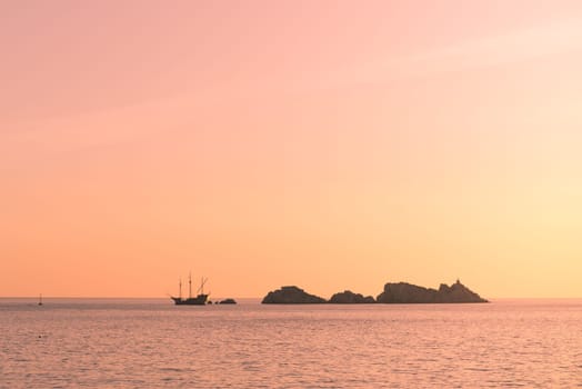 Sunset over the rocky Croatian coast in Dubrovnik, Croatia