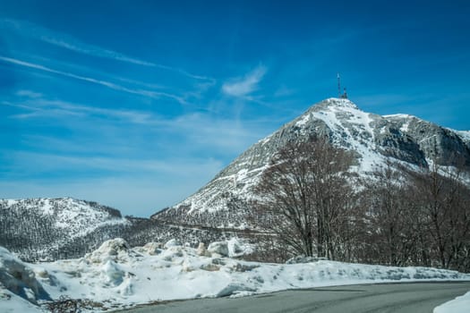 Stunning mountain winter road through the landscape of Lovcen National Park, Montenegro