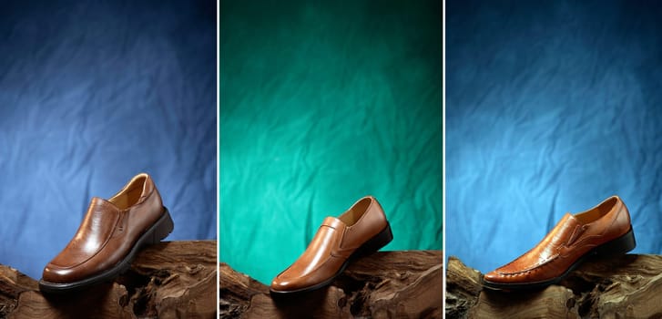 group of fashionable male shoes images in studio shot