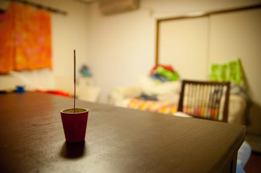 Incense to cover up the smell of the room. This picture was taken in the summer time in Japan.