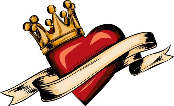 Heart with ribbon in tattoo style.
