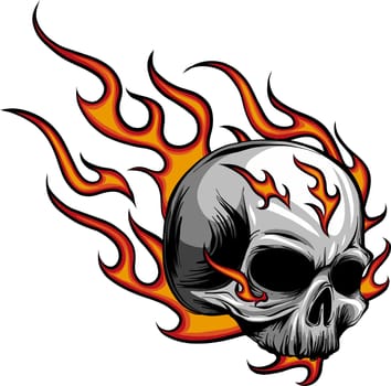 Skull on Fire Flames Vector Illustration