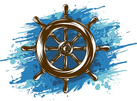 Ship wheel on white background.