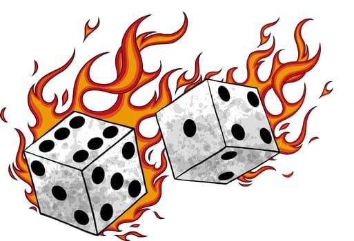 vector illustration game Dices in fire